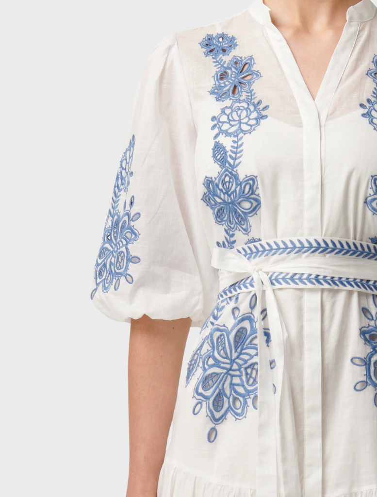Gabriette Embroidered Cotton Slub Dress - Milk