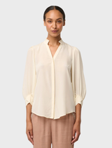 Chloe 100% Silk Criss Cross Cuffed Shirt - Cloud