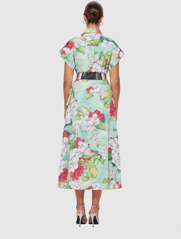 Audrey Pocket Shirt Midi Dress - Swallow Print in Tranquility