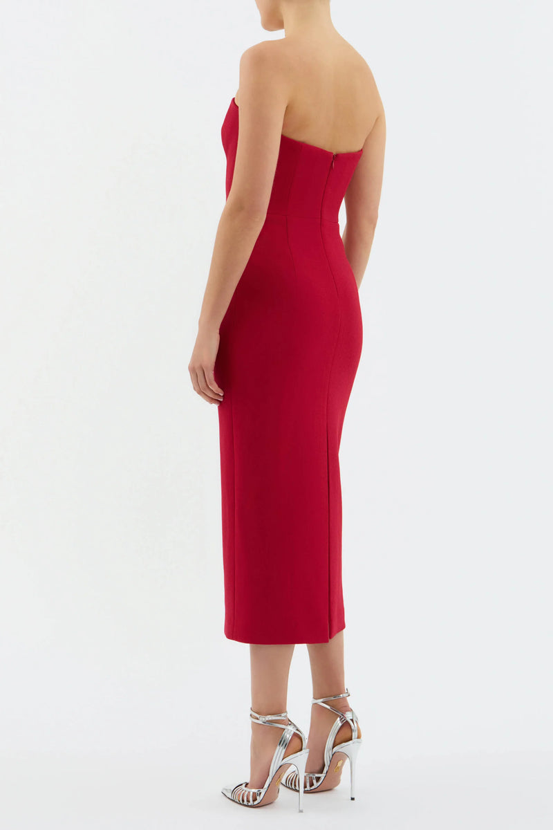 Akari Strapless Midi Dress - Red