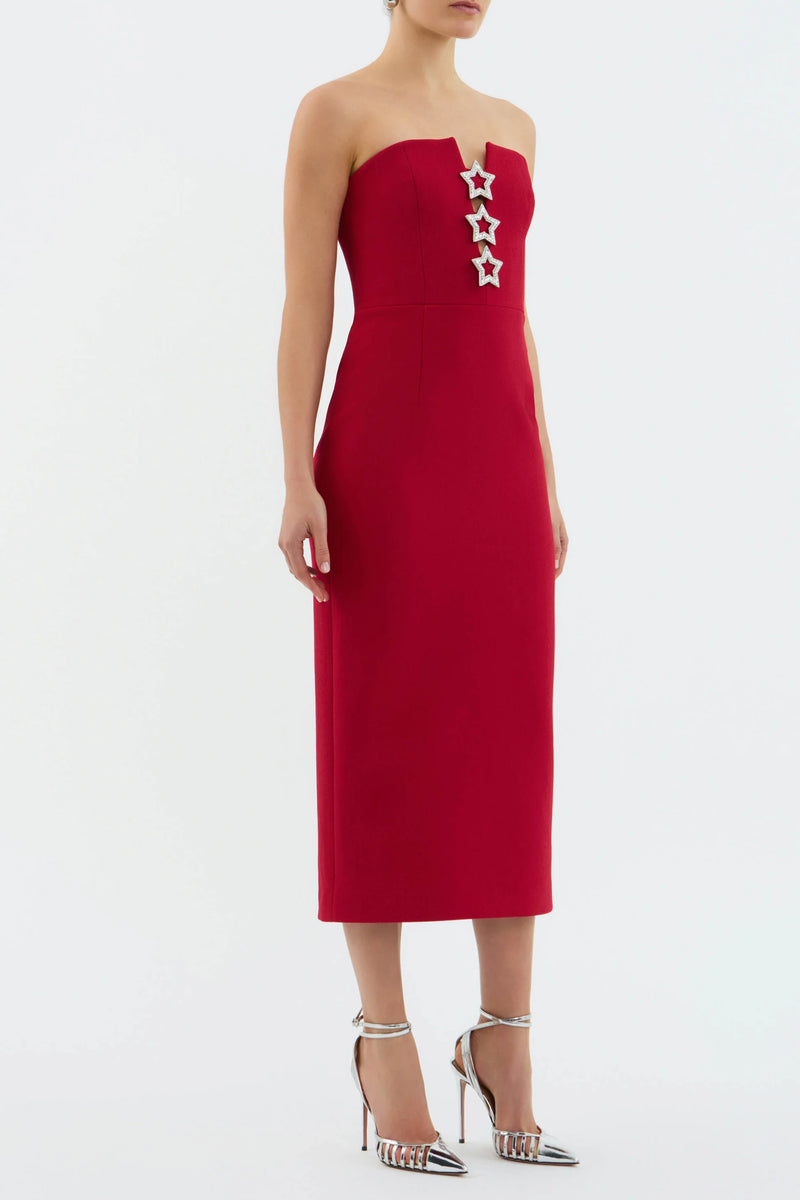 Akari Strapless Midi Dress - Red