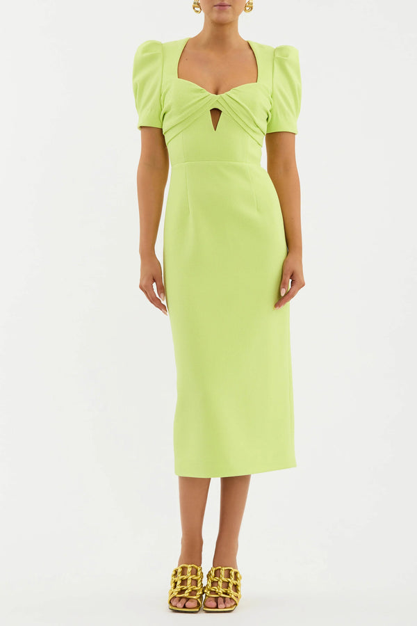 Aria Short Sleeve Midi Dress - Lime