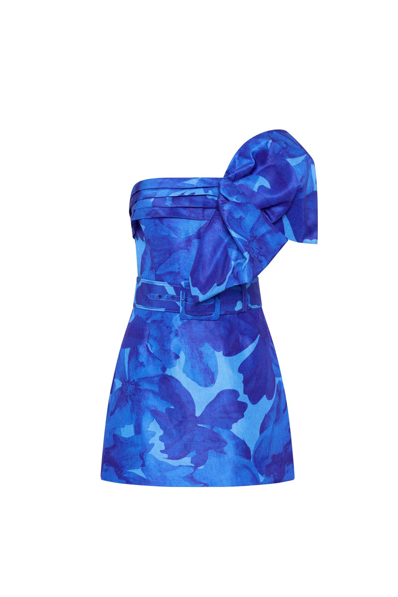 Azula Strapless Mini Dress - Blue Denim Floral