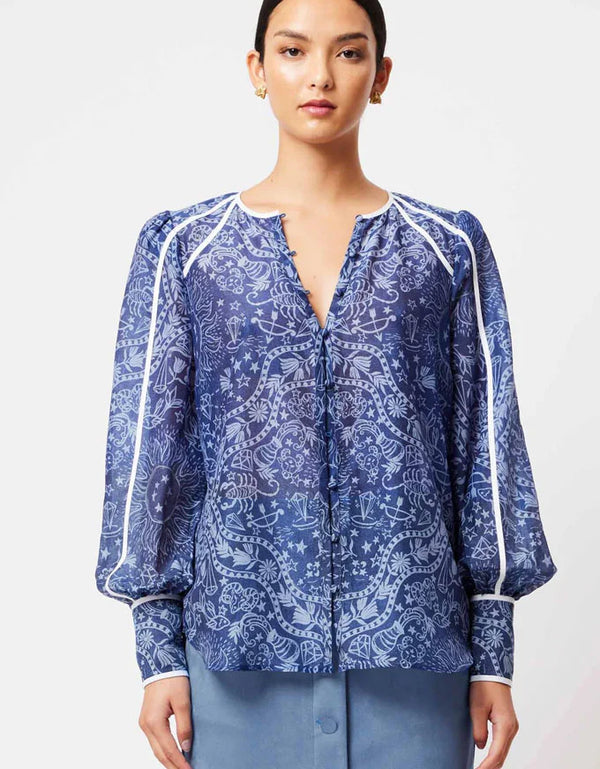 Atlas Cotton Silk Round Neck Shirt  - Zodiac Print