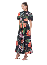 Bianca Short Sleeve Midi Dress - Lush Print in Black