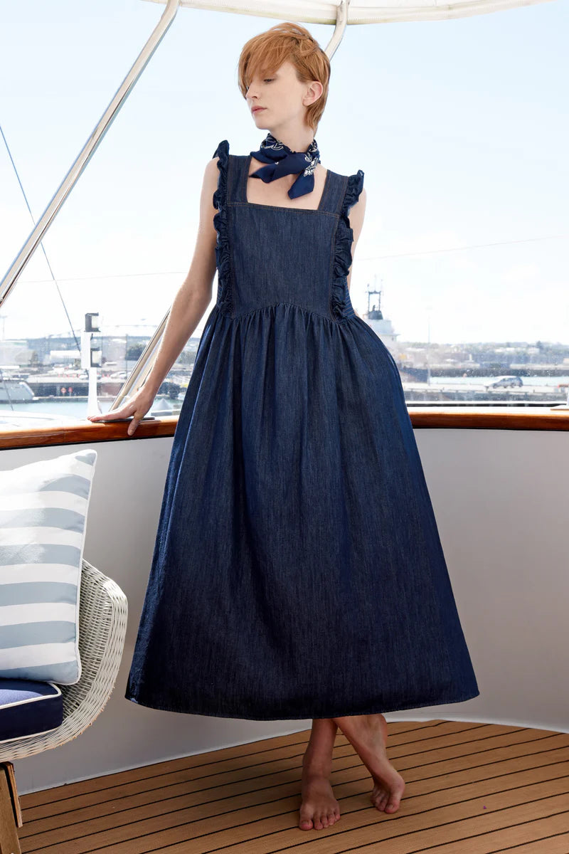 Pinafore Girl Dress - Deep Blue