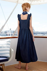 Pinafore Girl Dress - Deep Blue