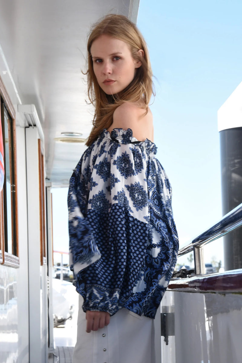 To The Moon And Back Top -  Navy Paisely