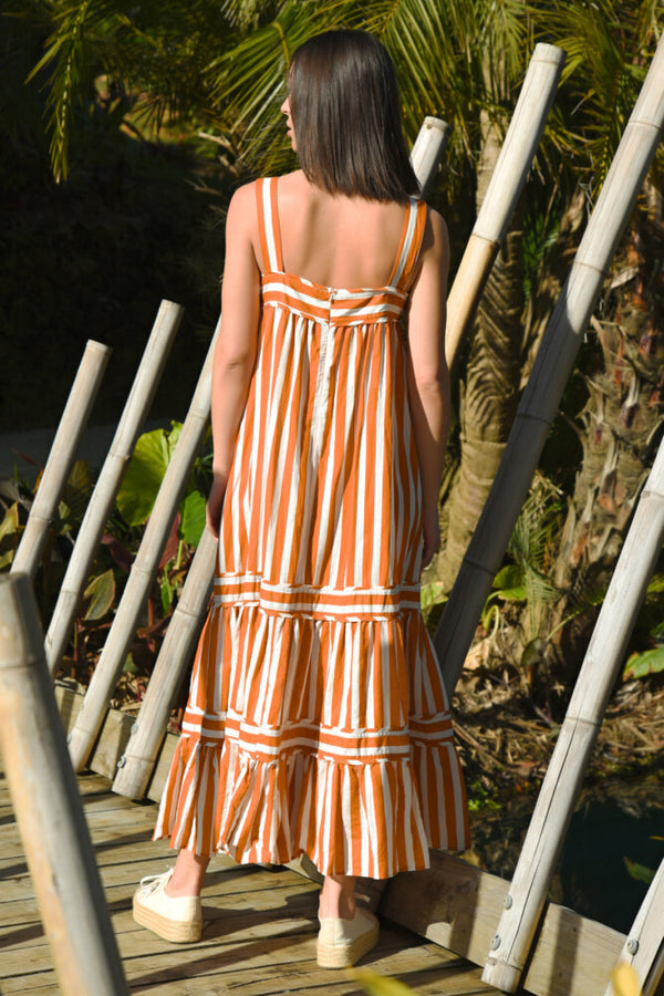 Gather of Fact Dress – Marmalade / White Stripe