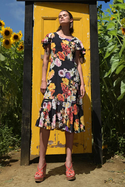 Modern Romantic Dress - Black Floral