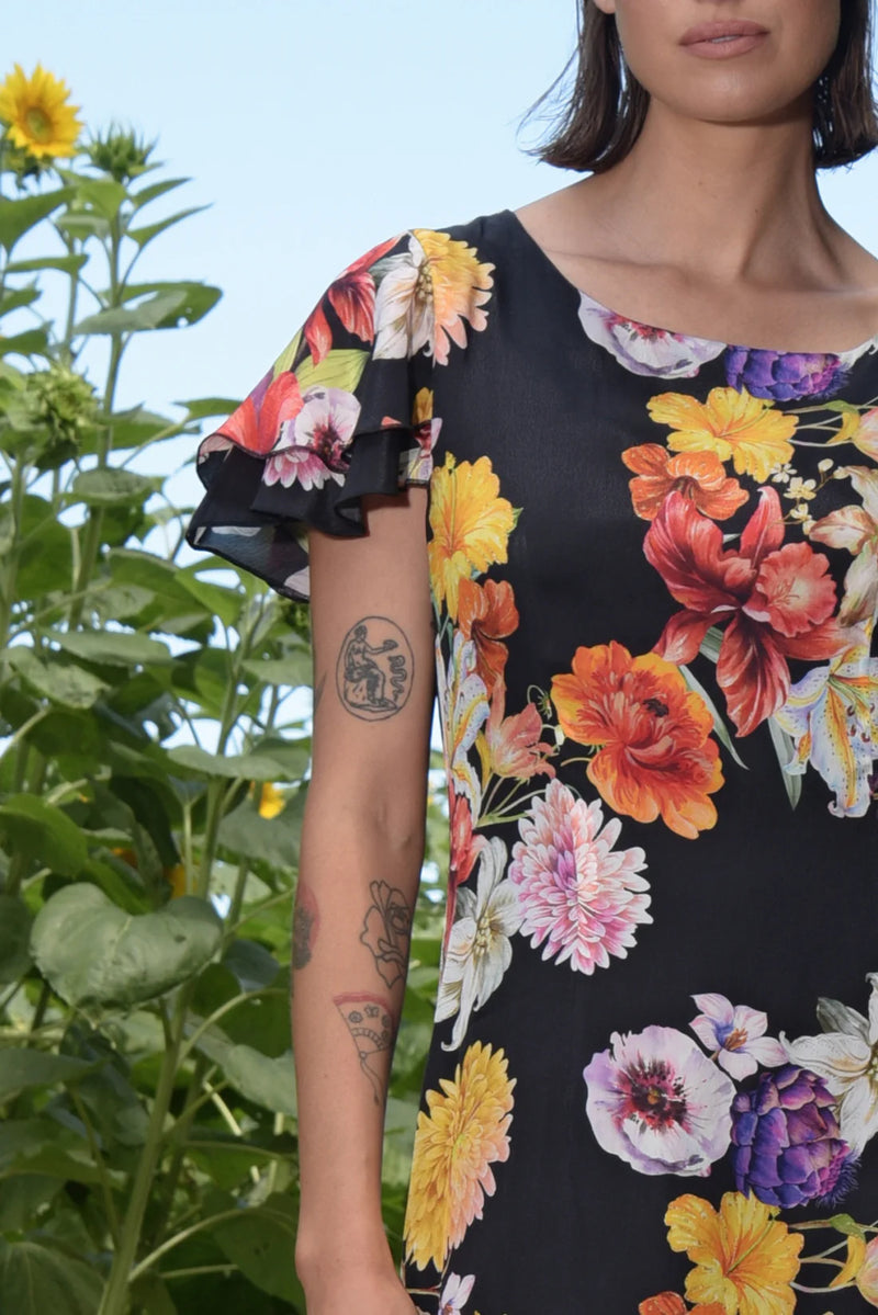 Modern Romantic Dress - Black Floral
