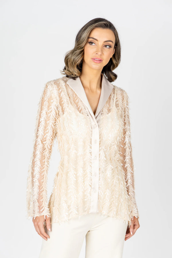 Dove Embroidered Shirt - Champagne