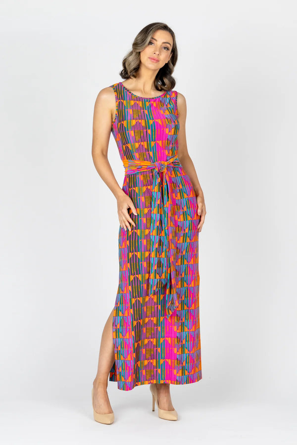 Elixir Side Split Maxi Dress - Pink/Org Geo