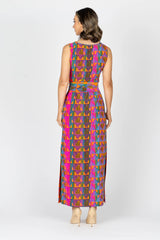 Elixir Side Split Maxi Dress - Pink/Org Geo