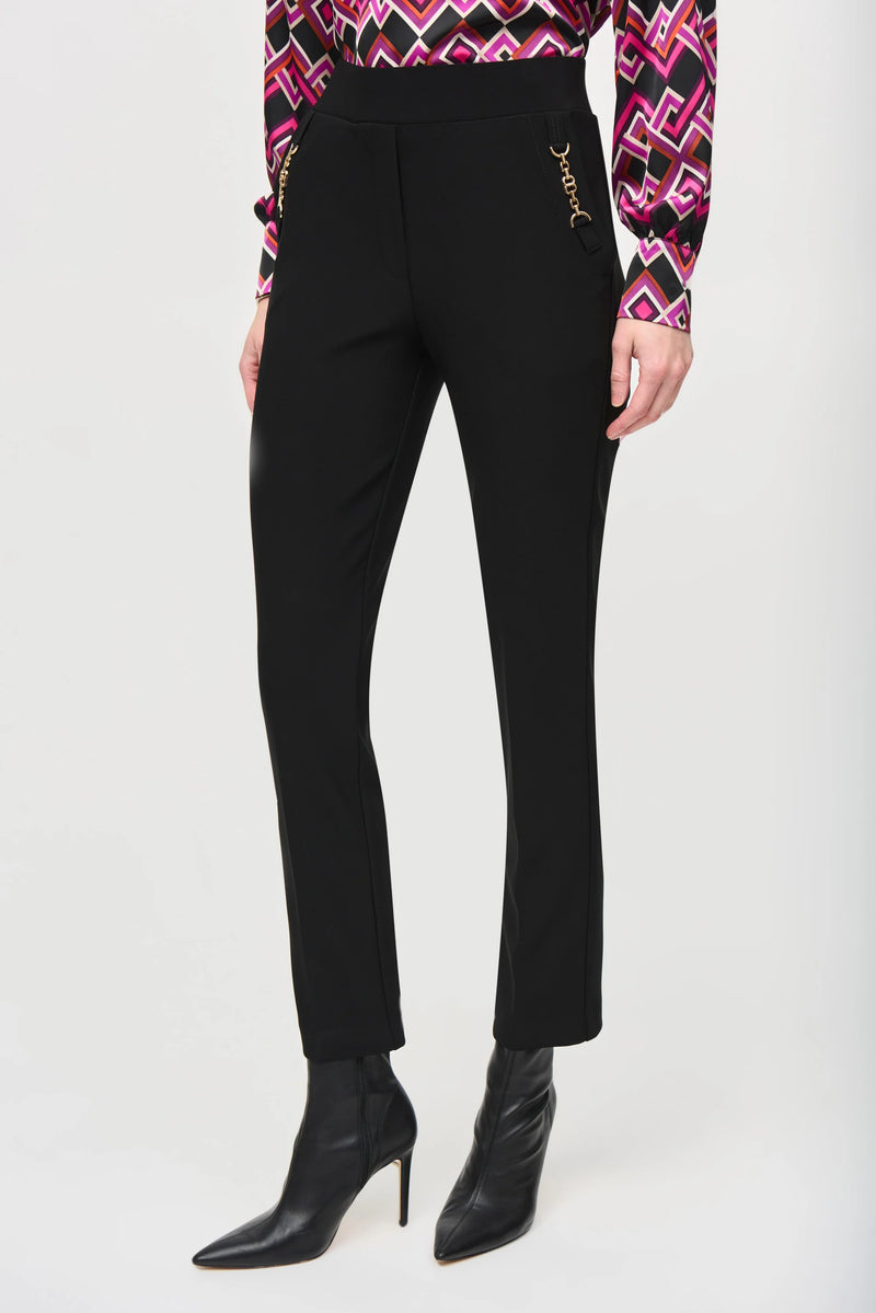 Straight Pull-On Pants  - Black