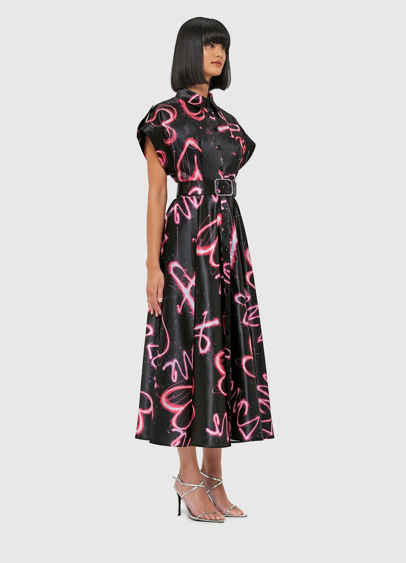 Anita Pocket Shirt Midi Dress - Neon Heart Print