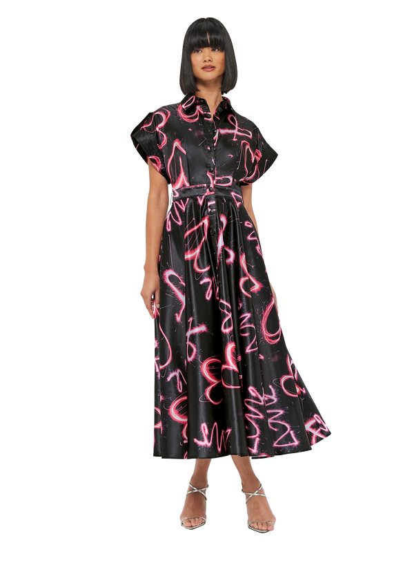 Anita Pocket Shirt Midi Dress - Neon Heart Print