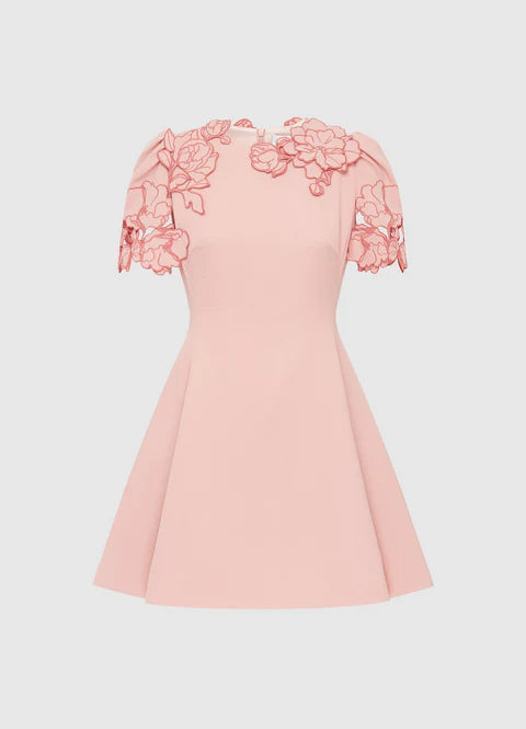 Elyse Appliqué Short Sleeve Mini Dress - Light Rose