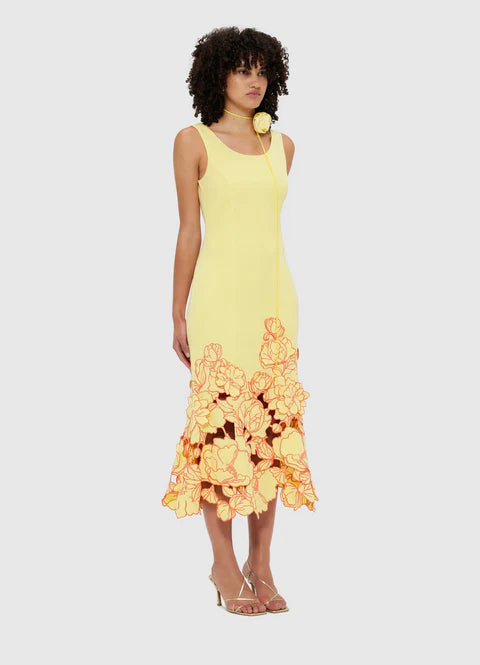 Emily Appliqué Midi Dress - Sorbet Yellow