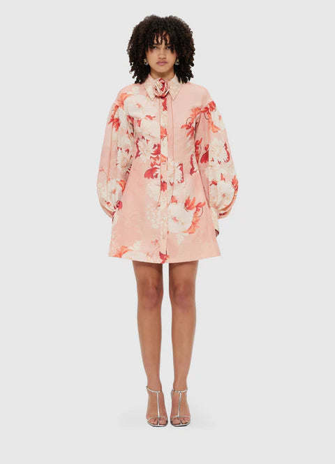 Juliana Shirt Mini Dress - Peony Print