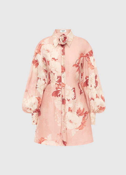 Juliana Shirt Mini Dress - Peony Print