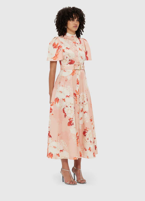 Bianca Short Sleeve Midi Dress - Peony Print