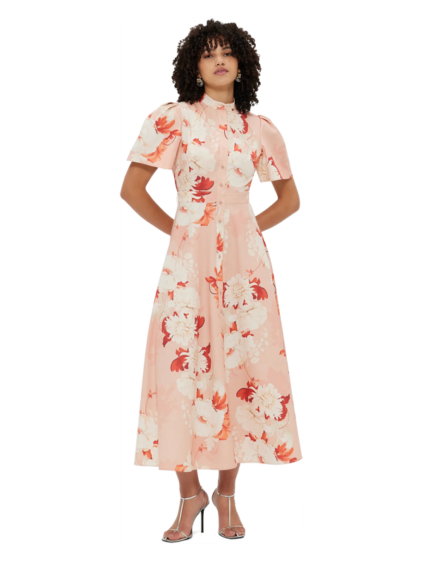 Bianca Short Sleeve Midi Dress - Peony Print