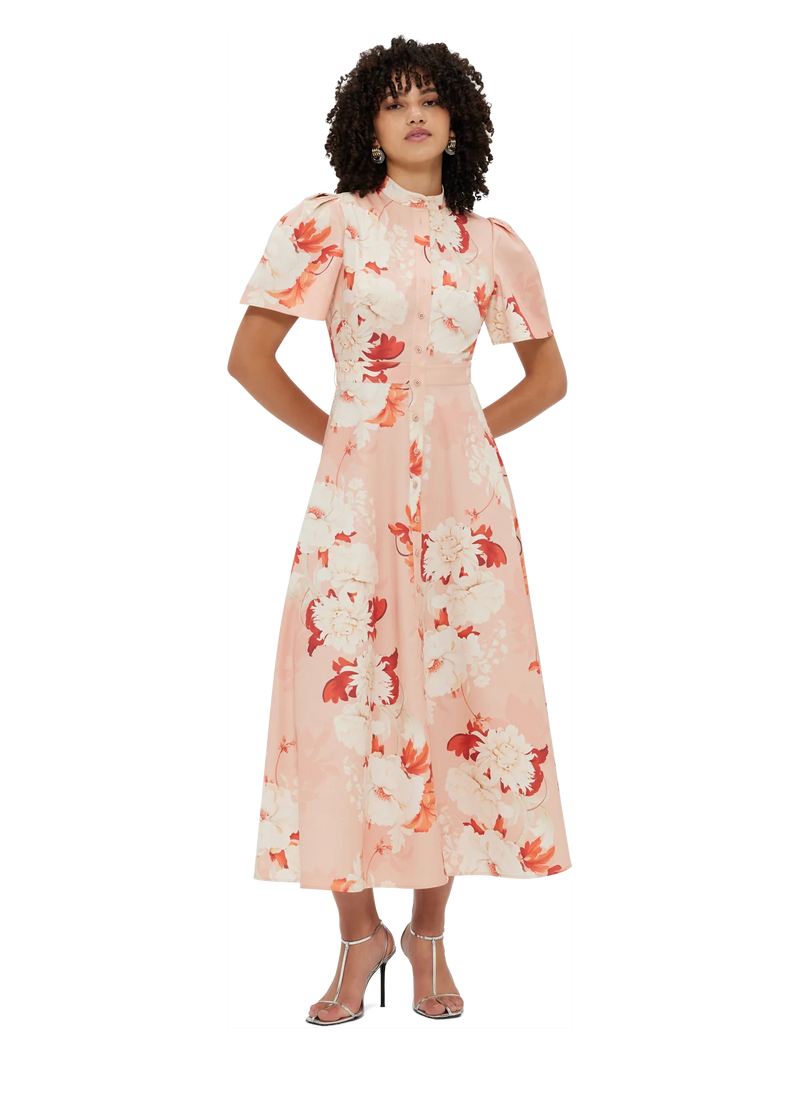 Bianca Short Sleeve Midi Dress - Peony Print