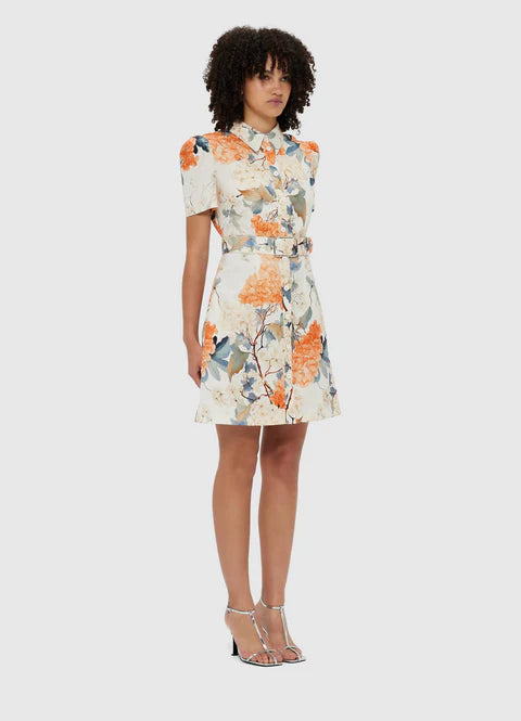 Bronte Mini Dress - Hydrangea Print in Vanilla