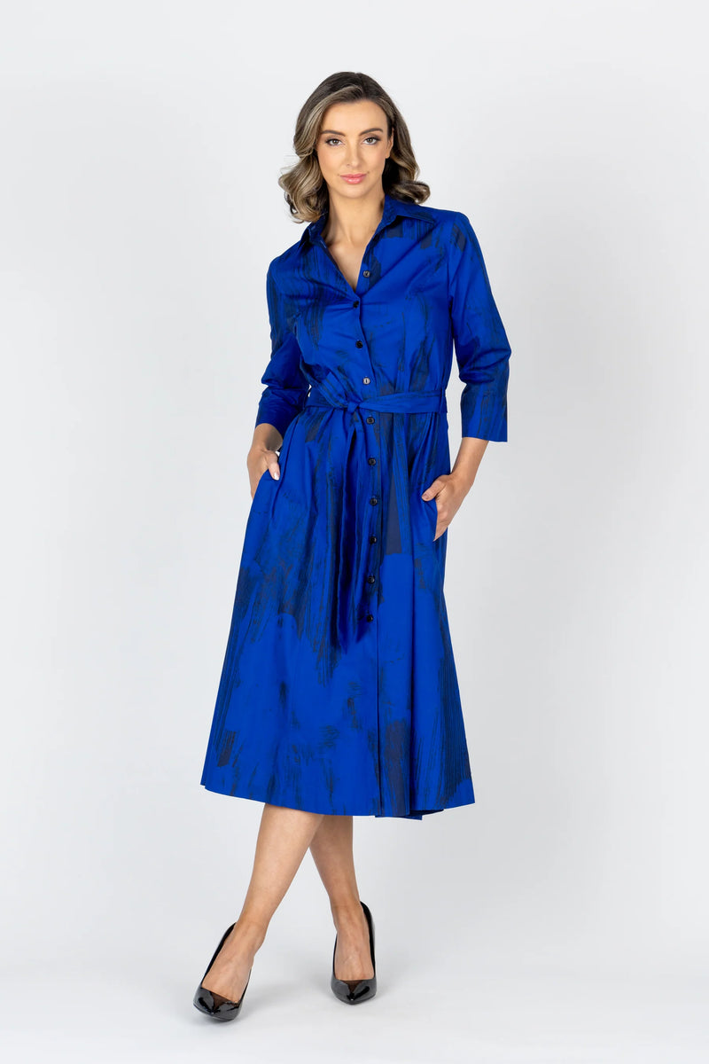 Monopoly 3/4 Sleeve Shirt Dress - Cobalt