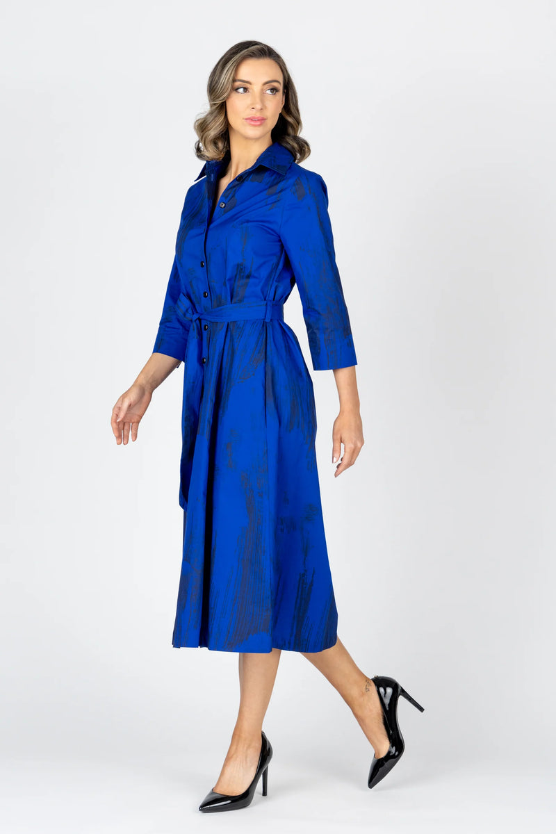 Monopoly 3/4 Sleeve Shirt Dress - Cobalt