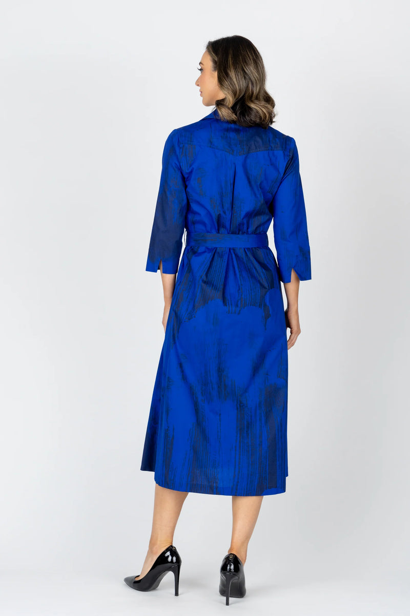 Monopoly 3/4 Sleeve Shirt Dress - Cobalt