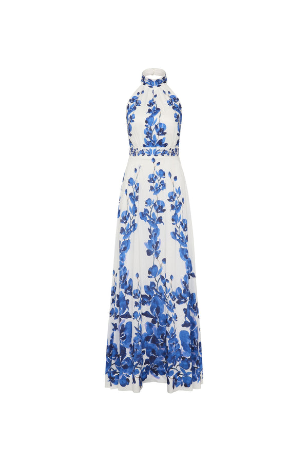 Orchid Blues Maxi Dress - Blue Orchid Vines Print