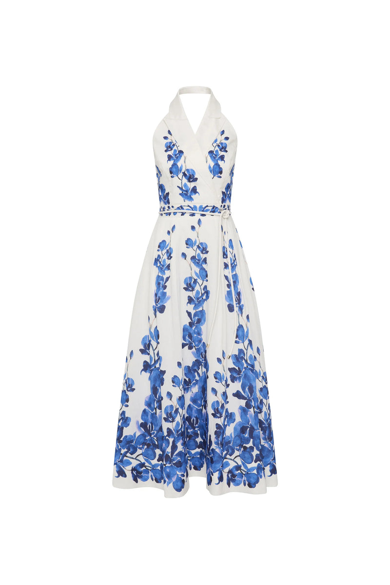 Orchid Blues Midi Dress - Blue Orchid Vines Print