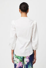 Cristina Placement Embroidered Cotton Blouse - Ivory Bay