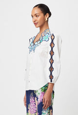 Cristina Placement Embroidered Cotton Blouse - Ivory Bay