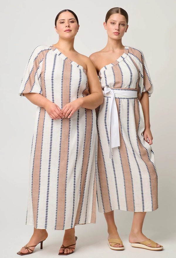 Bahia Soulder Linen Viscose Dress - Cayman Stripe