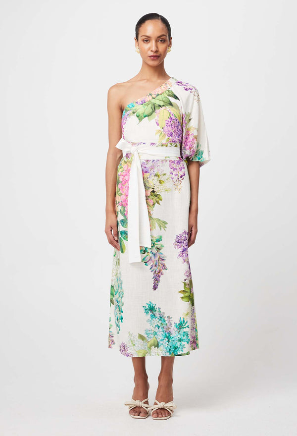 Bahia One Shoulder Linen Viscose Dress - Wisteria Alba