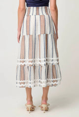 Bahia Linen Viscose Shirred Back Waist Tiered Skirt - Cayman Stripe