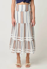 Bahia Linen Viscose Shirred Back Waist Tiered Skirt - Cayman Stripe