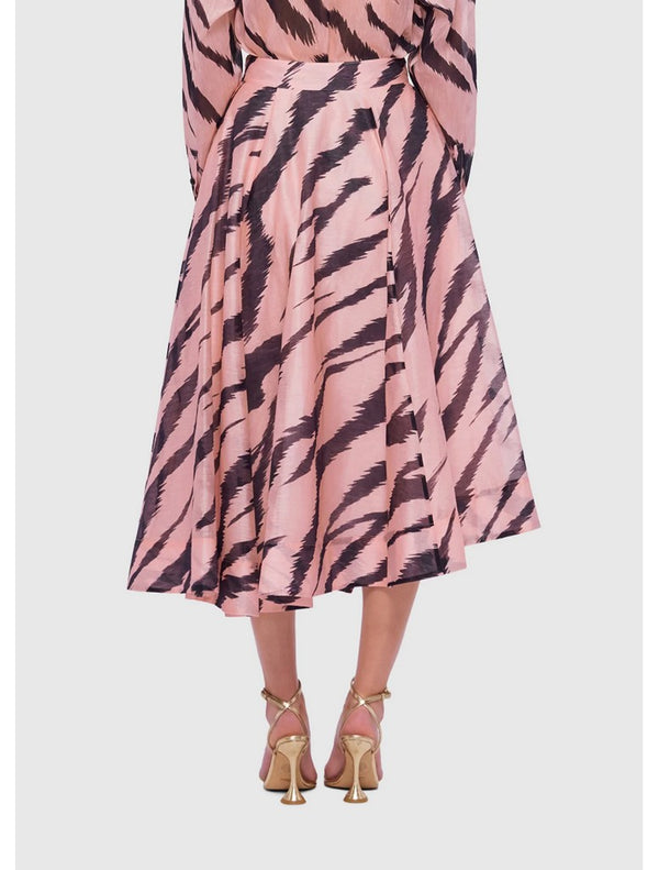 Louisa Asymmetric Midi Skirt - Tiger Print Pink