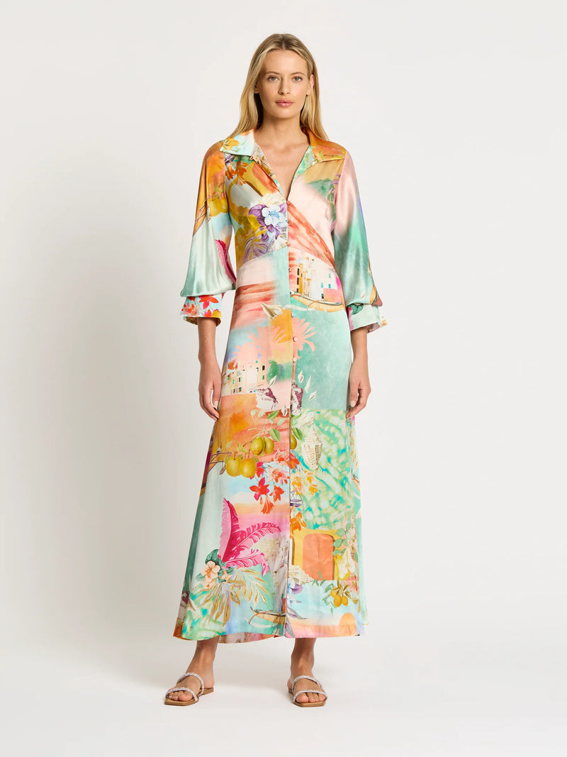 Paradise Shirt Dress - Blue-Pink-Green