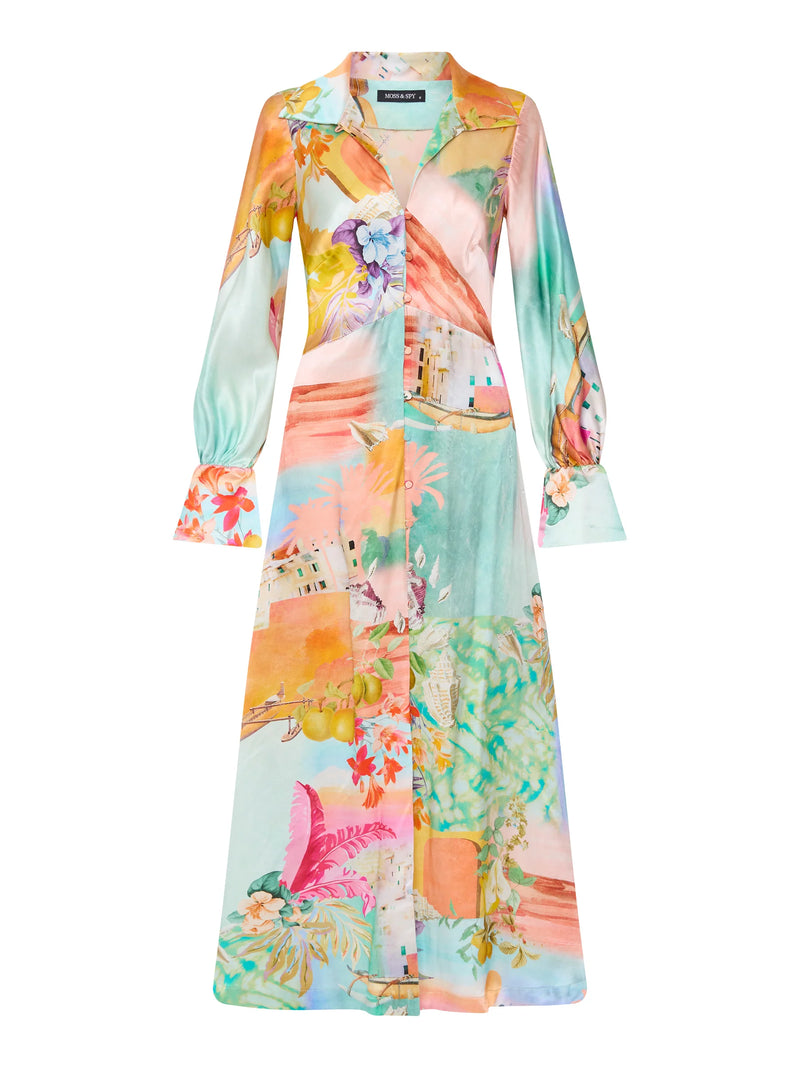 Paradise Shirt Dress - Blue-Pink-Green