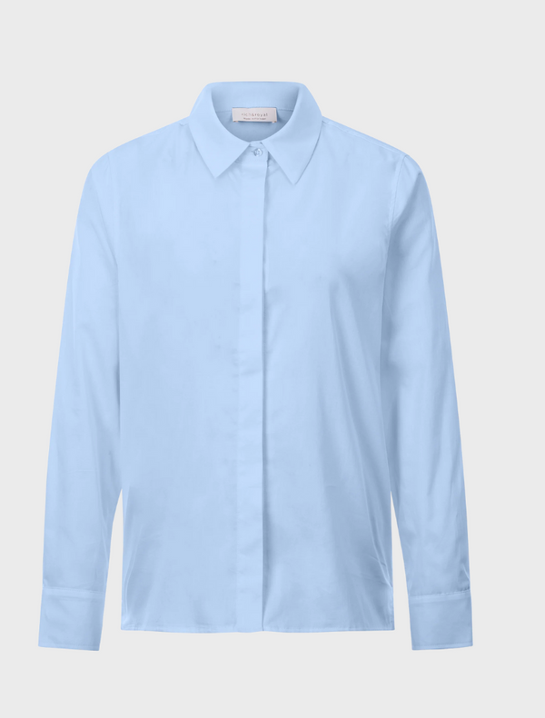 Shirt Blouse With Concealed Button Placket - Skyway Blue