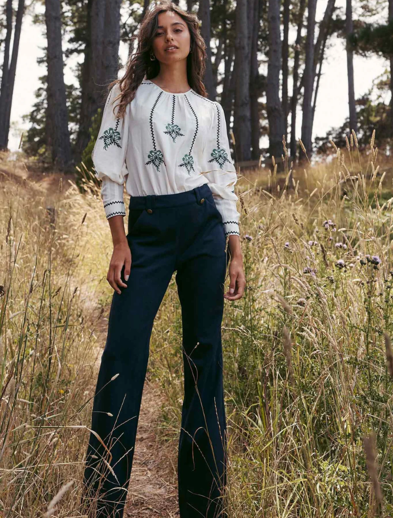 Grove Embroidered Cotton Pleat Sleeve Top
