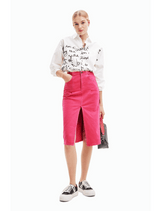 Woman Denim Midi Skirt - Fucsia