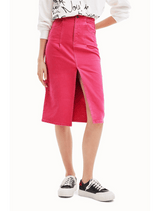 Woman Denim Midi Skirt - Fucsia