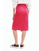 Woman Denim Midi Skirt - Fucsia