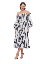 Sarah Off-Shoulder Midi Dress - Tiger Print in White