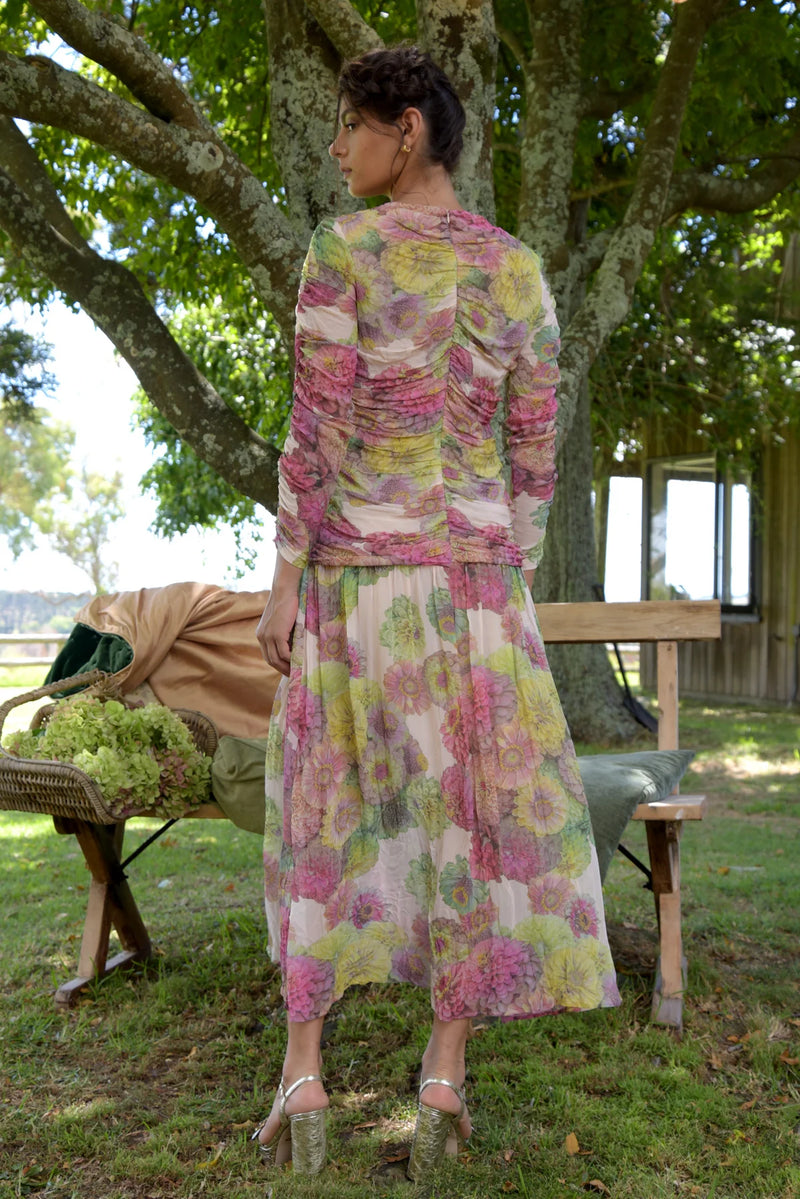 Sugar Rouche Dress - Dahlia Floral – Mariko Boutique